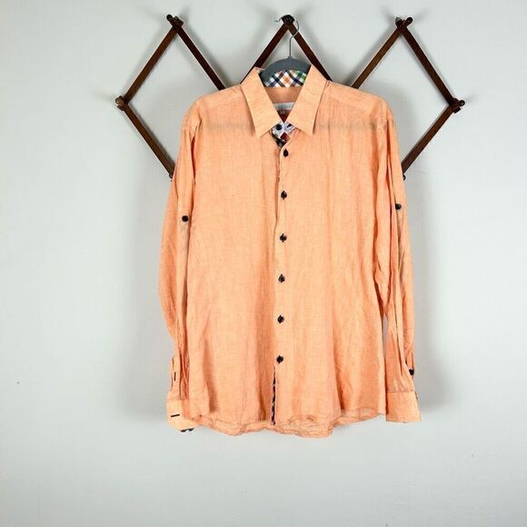 JARED LANG Button Down Casual Linen Blend Shirt Size Large GUC P520 - Picture 1 of 7
